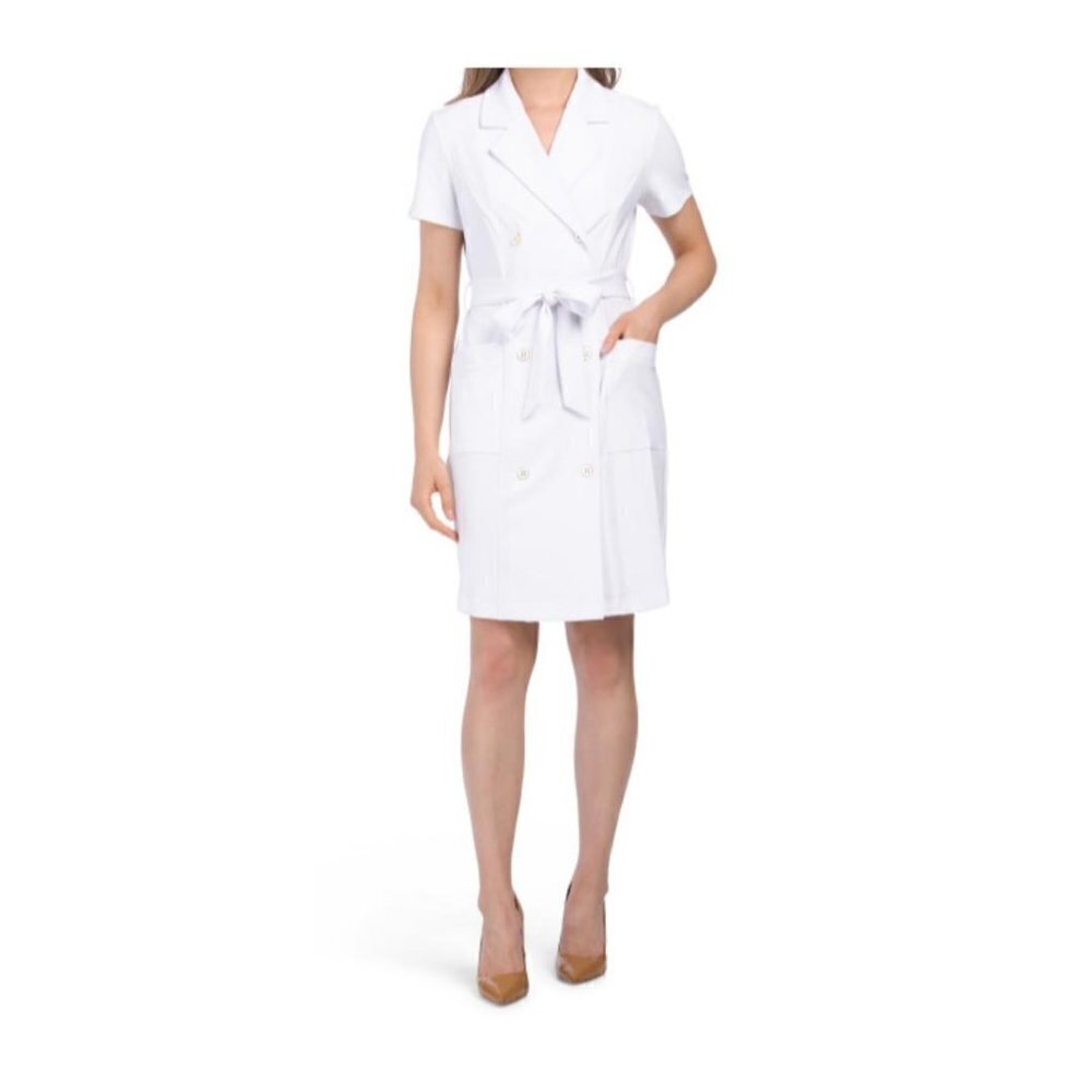 Nanette Lepore Womens White Short Sleeve Crepe Button Blazer Dress Sz 18 New